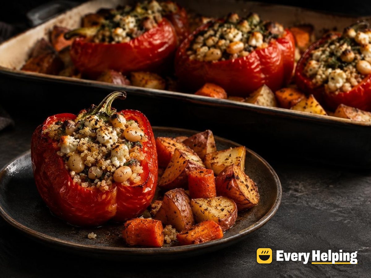Lemon Pepper Stuffed Peppers with Roasted Potatoes