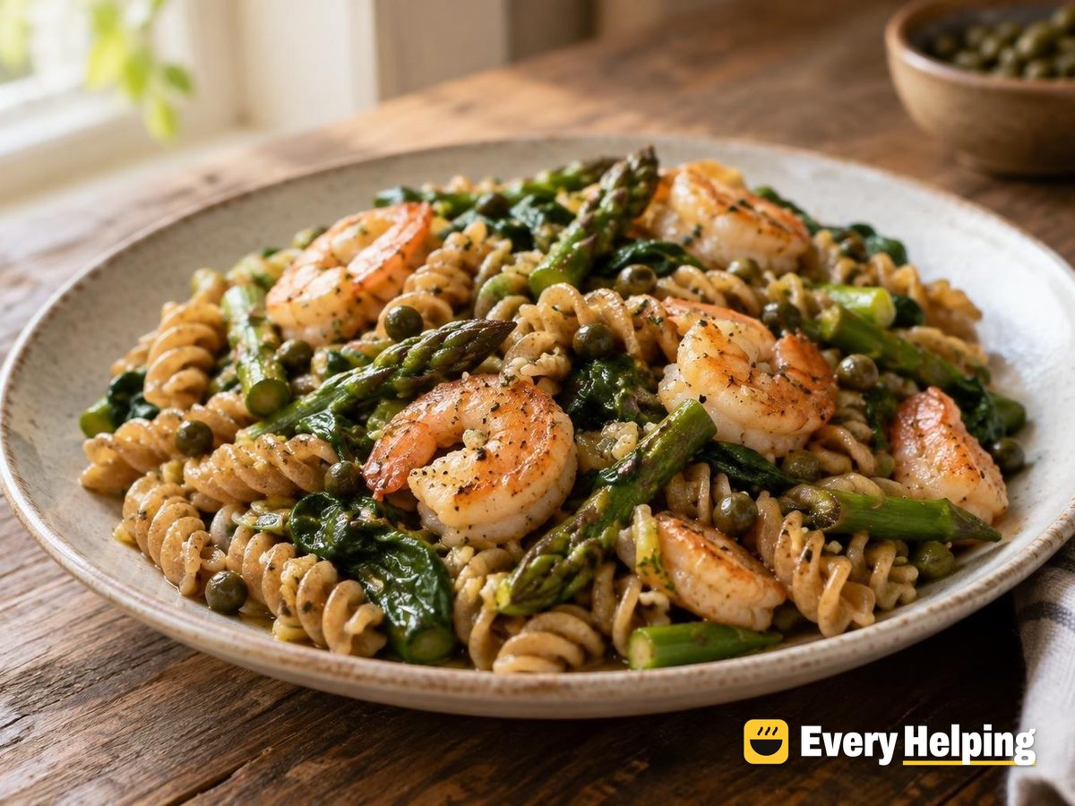 Skillet-Toasted Fusilli with Shrimp, Asparagus and Capers