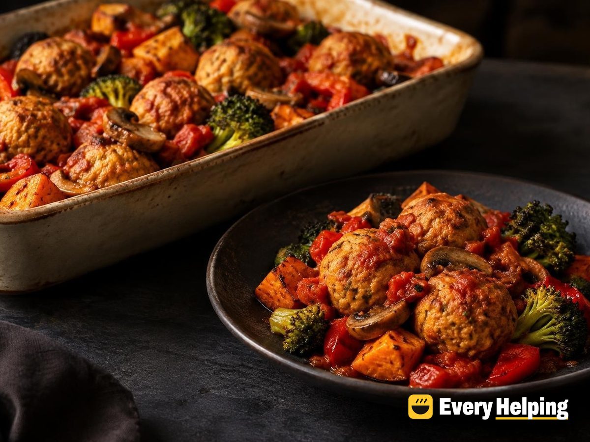 Miso-Ginger Tofu Balls with Roasted Vegetables