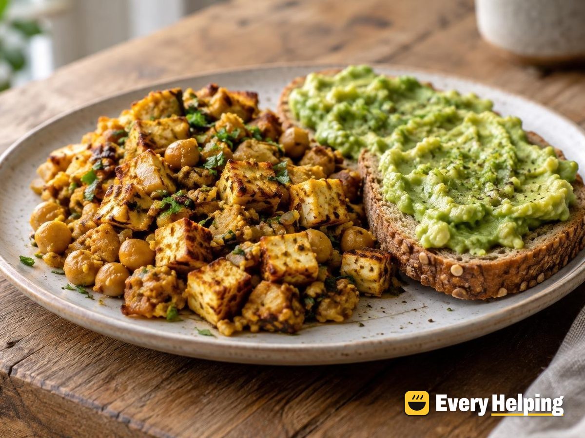 Smoky Chickpea and Tofu Scramble, Avocado Toast