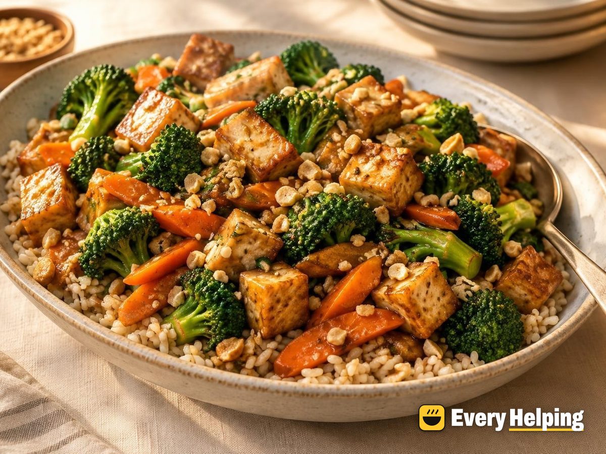 Ginger Garlic Tofu with Broccoli and Carrots
