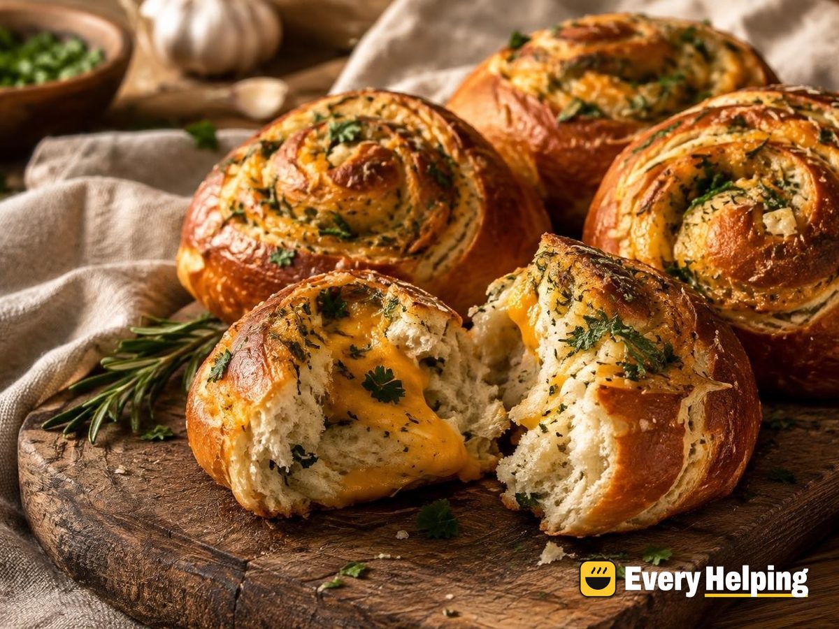 Garlic Rosemary Cheddar Pretzel Swirl Rolls