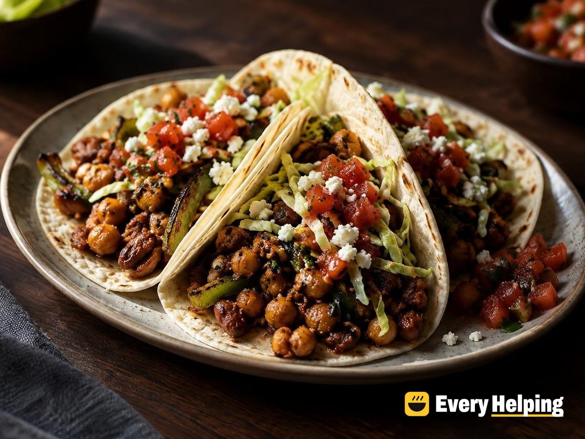 Smoky Pinto and Chickpea Skillet Soft Tacos