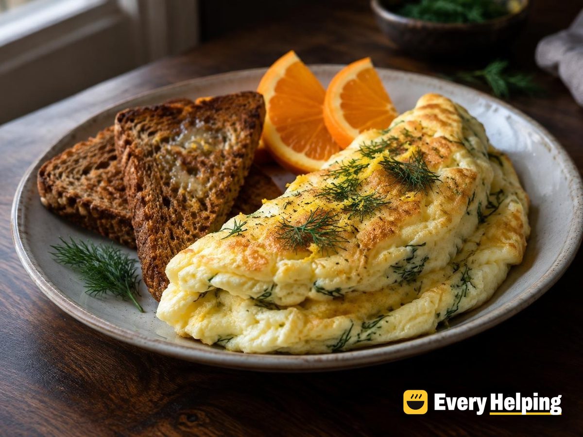 Fluffy Souffléd Lemon-Dill Omelets with Toast