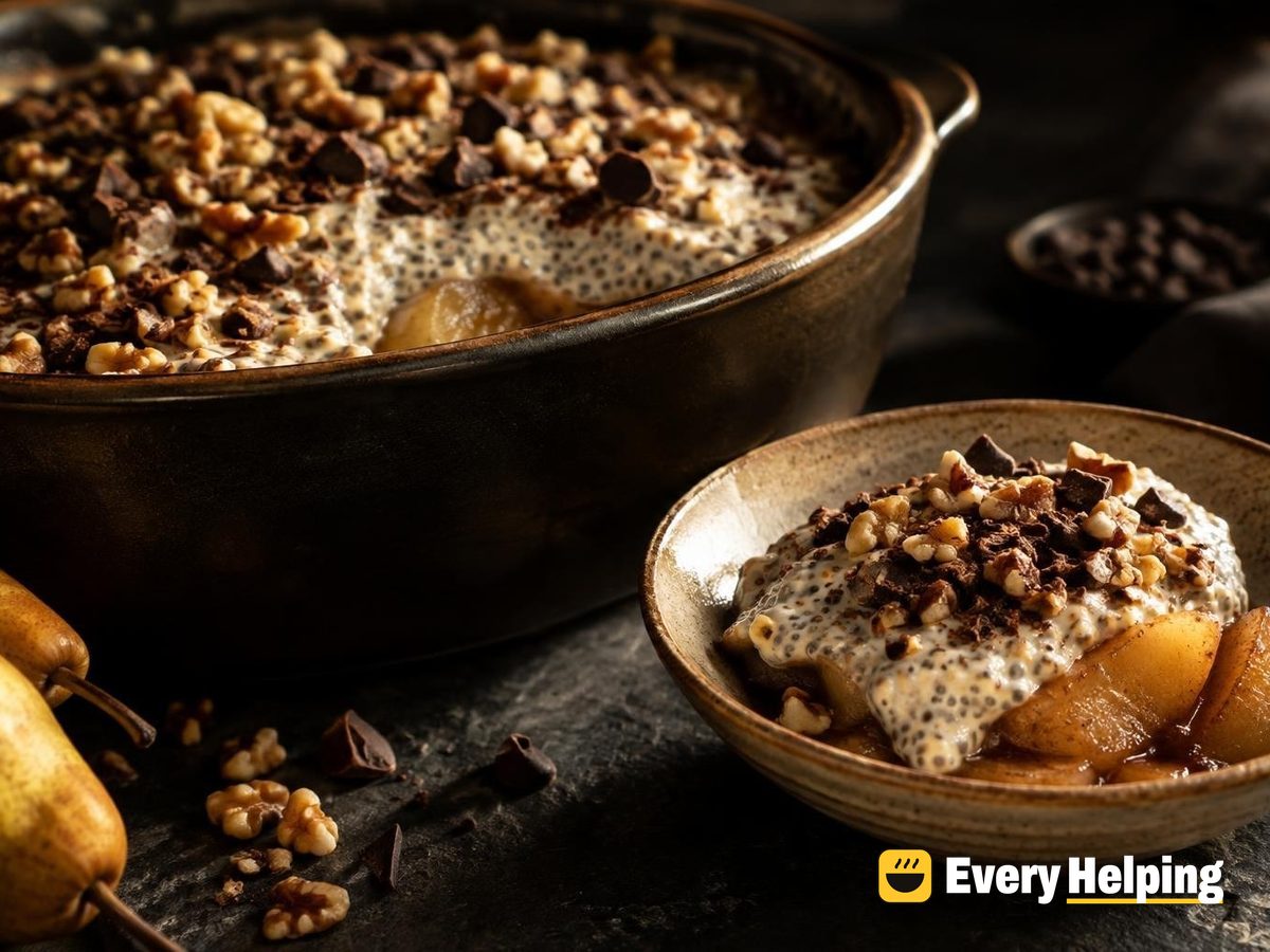 Stewed Pear Vanilla Chia Pudding with Chocolate