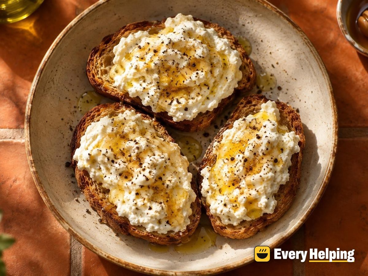 Cracked-Pepper Ricotta Toasts with Honey