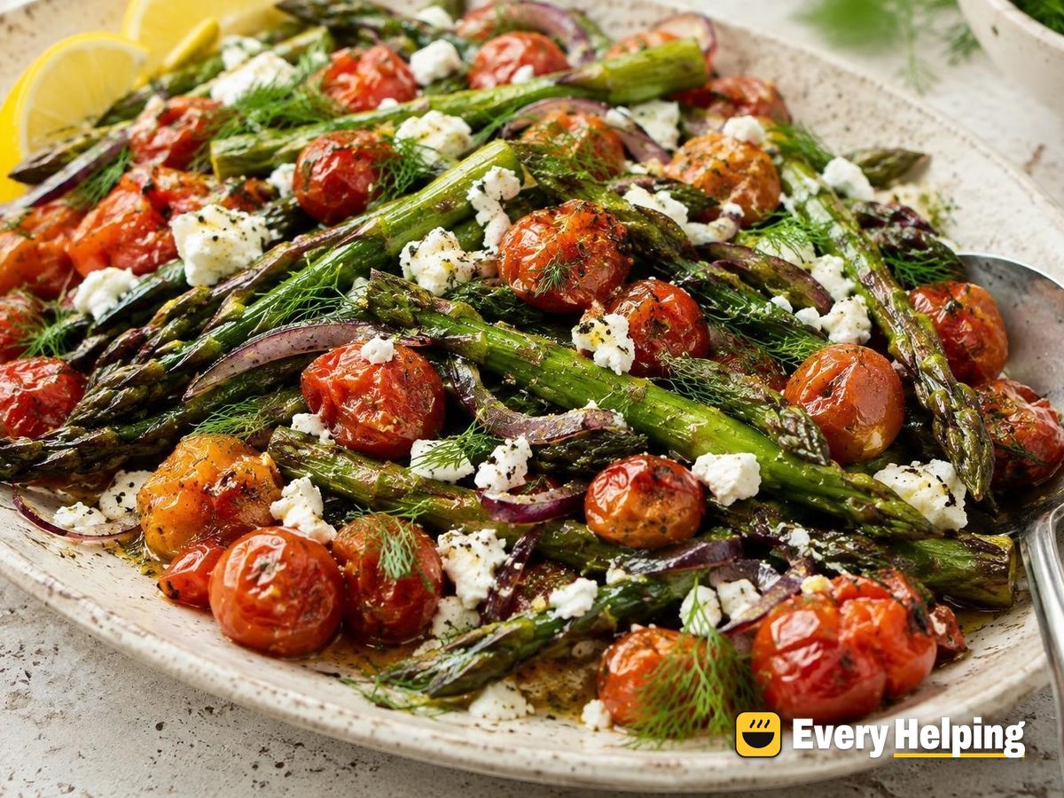 Lemon-Roasted Asparagus and Cherry Tomatoes with Feta