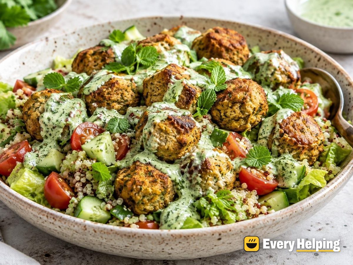 Cumin-Coriander Tofu Balls with Cilantro-Mint Sauce