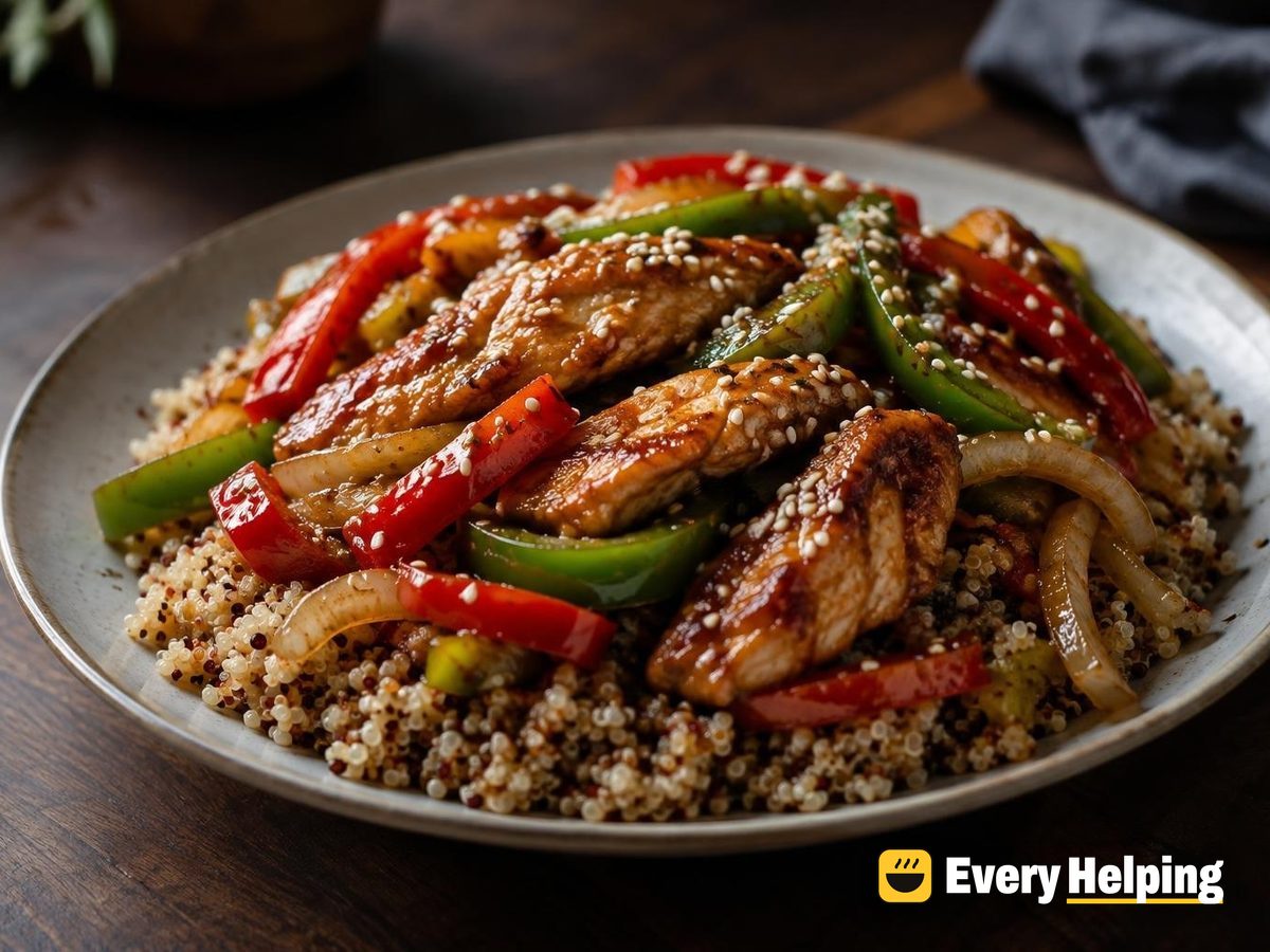 Sesame Soy Chicken Thighs with Peppers and Quinoa