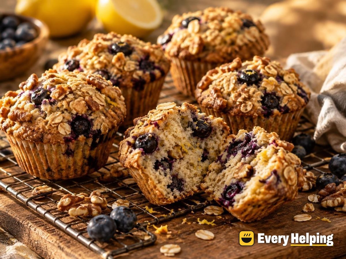 Toasted Oat Blueberry Walnut Muffins with Lemon
