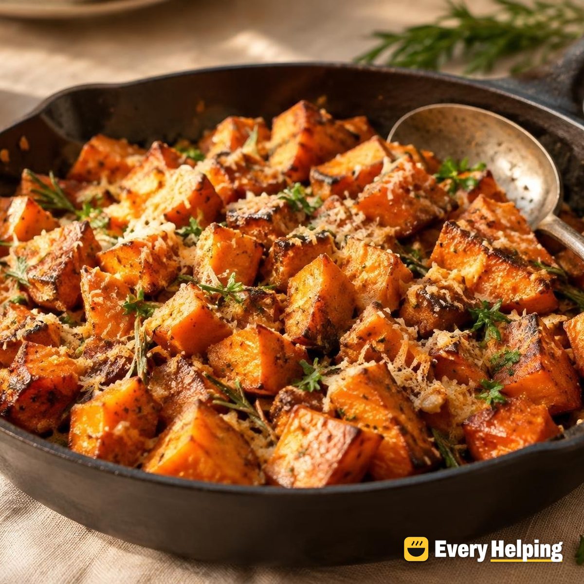 Skillet Parmesan Sweet Potatoes with Rosemary