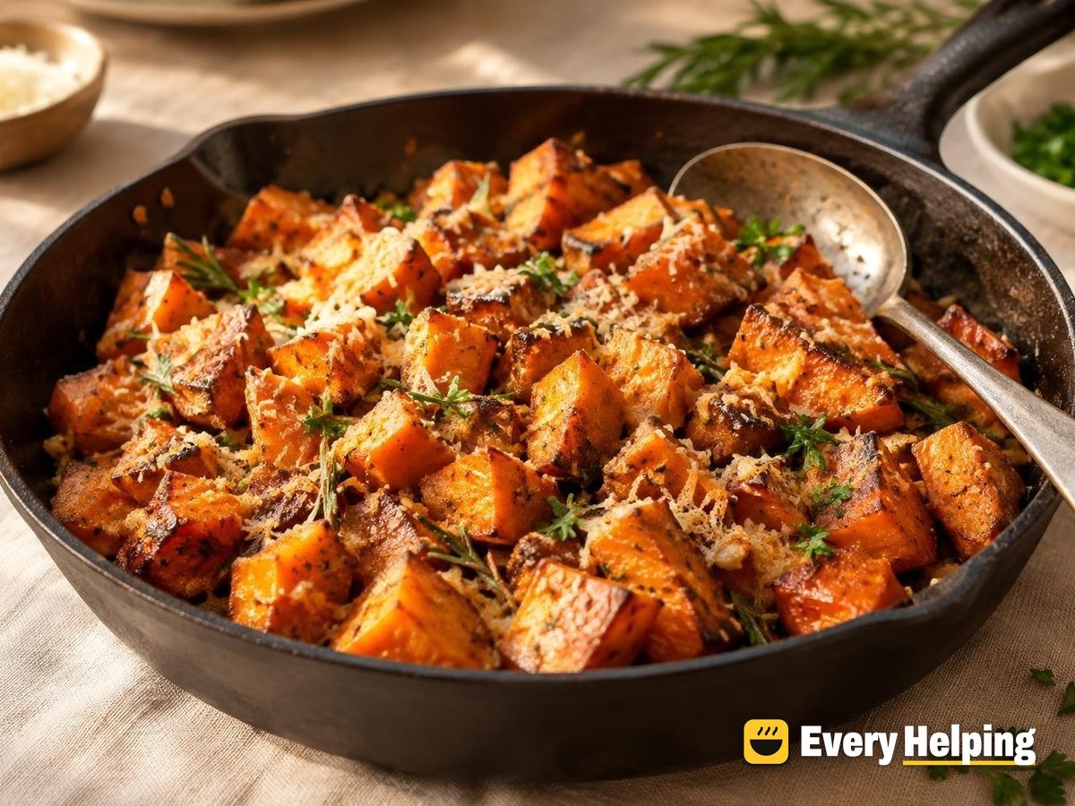 Skillet Parmesan Sweet Potatoes with Rosemary