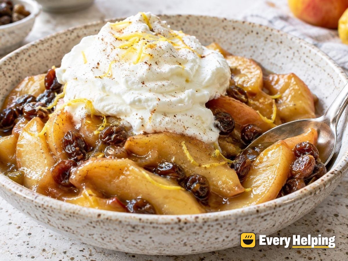 Cardamom Apple-Raisin Compote with Whipped Cream