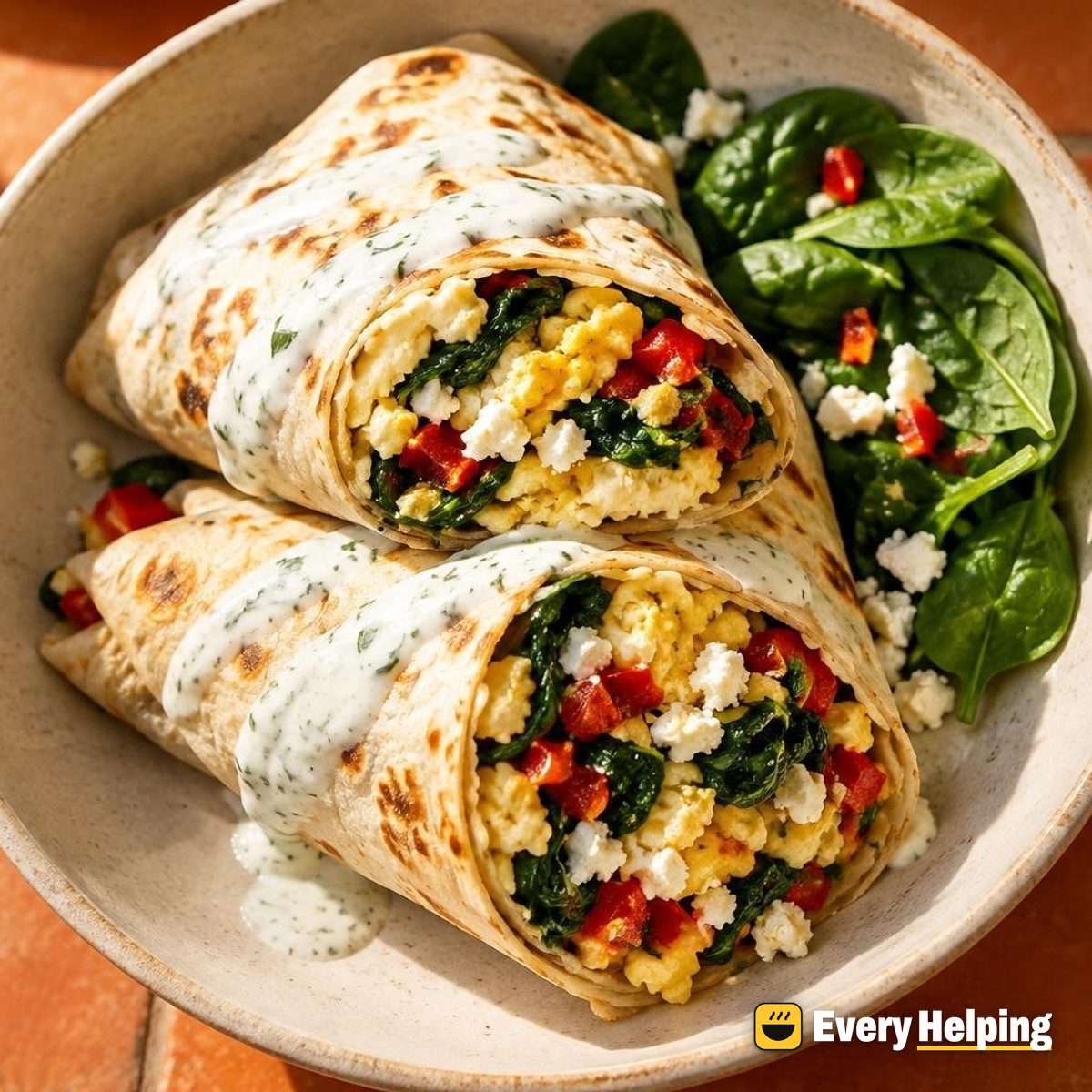 Spinach Feta Egg Breakfast Burritos