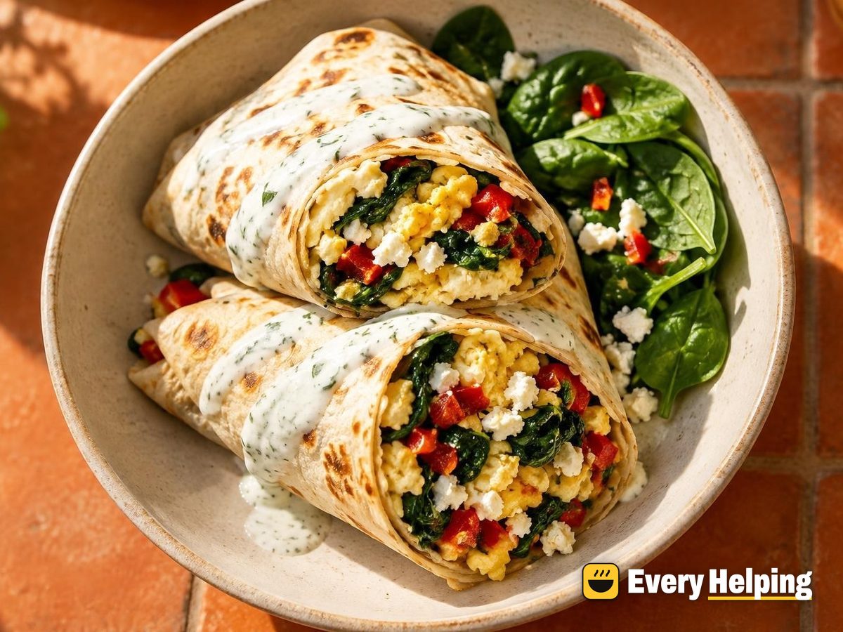 Spinach Feta Egg Breakfast Burritos