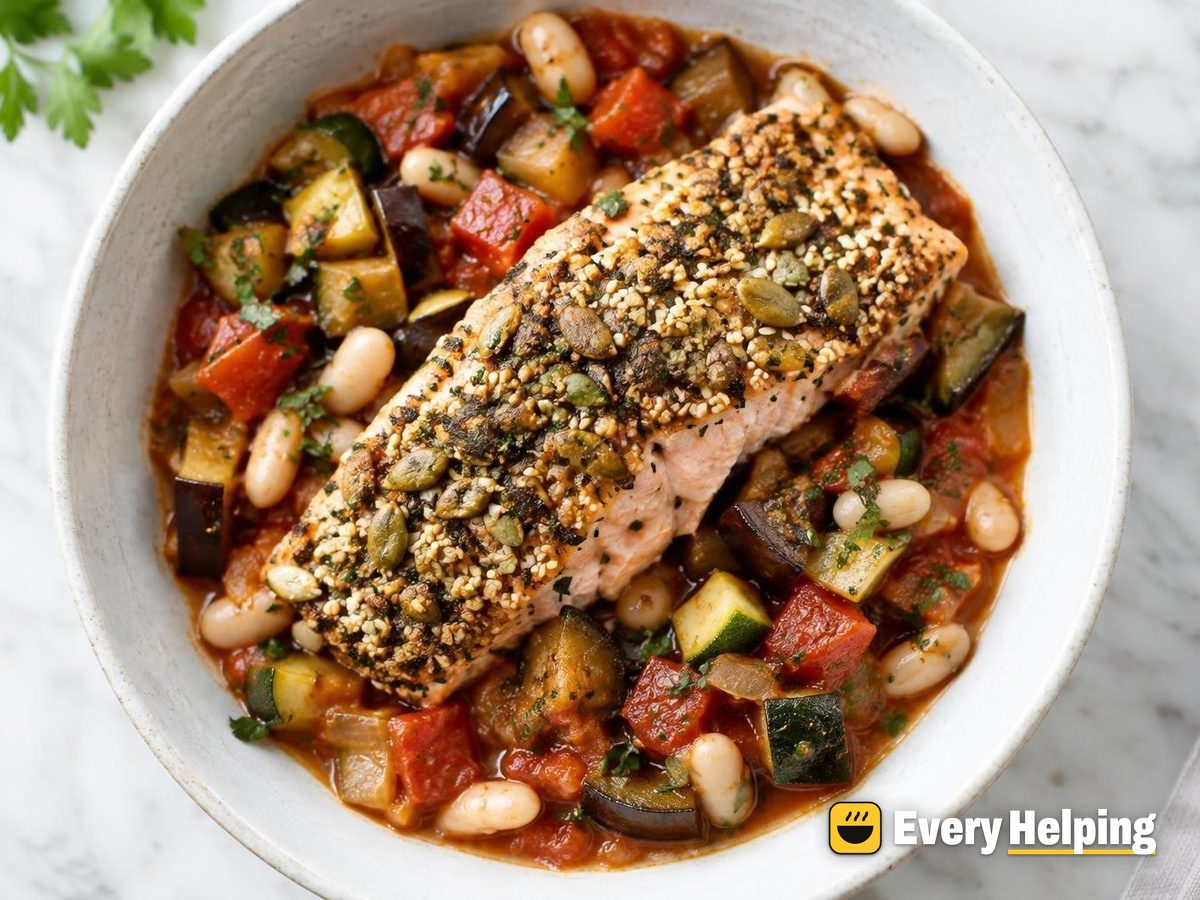 Mediterranean Salmon and Eggplant Casserole