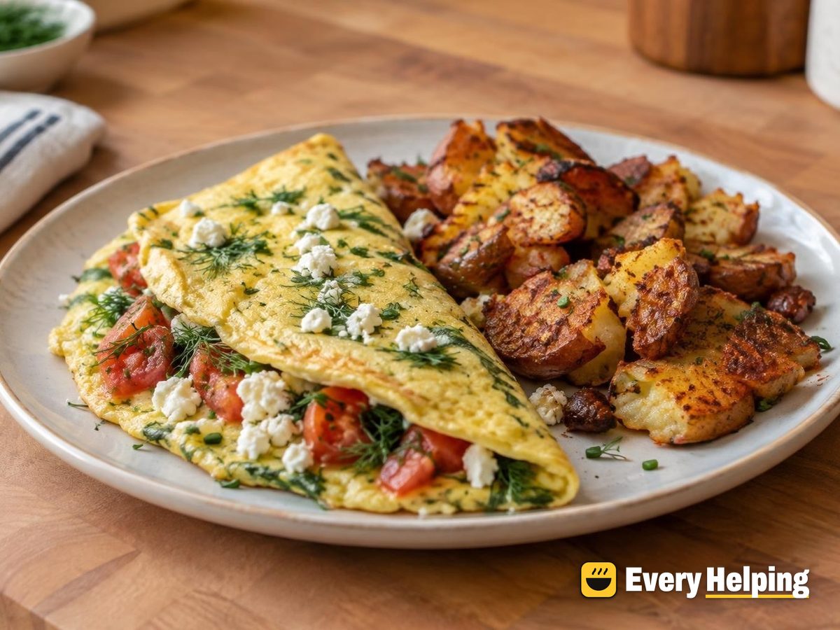 Dill-Tomato Omelets with Paprika Smashed Potatoes