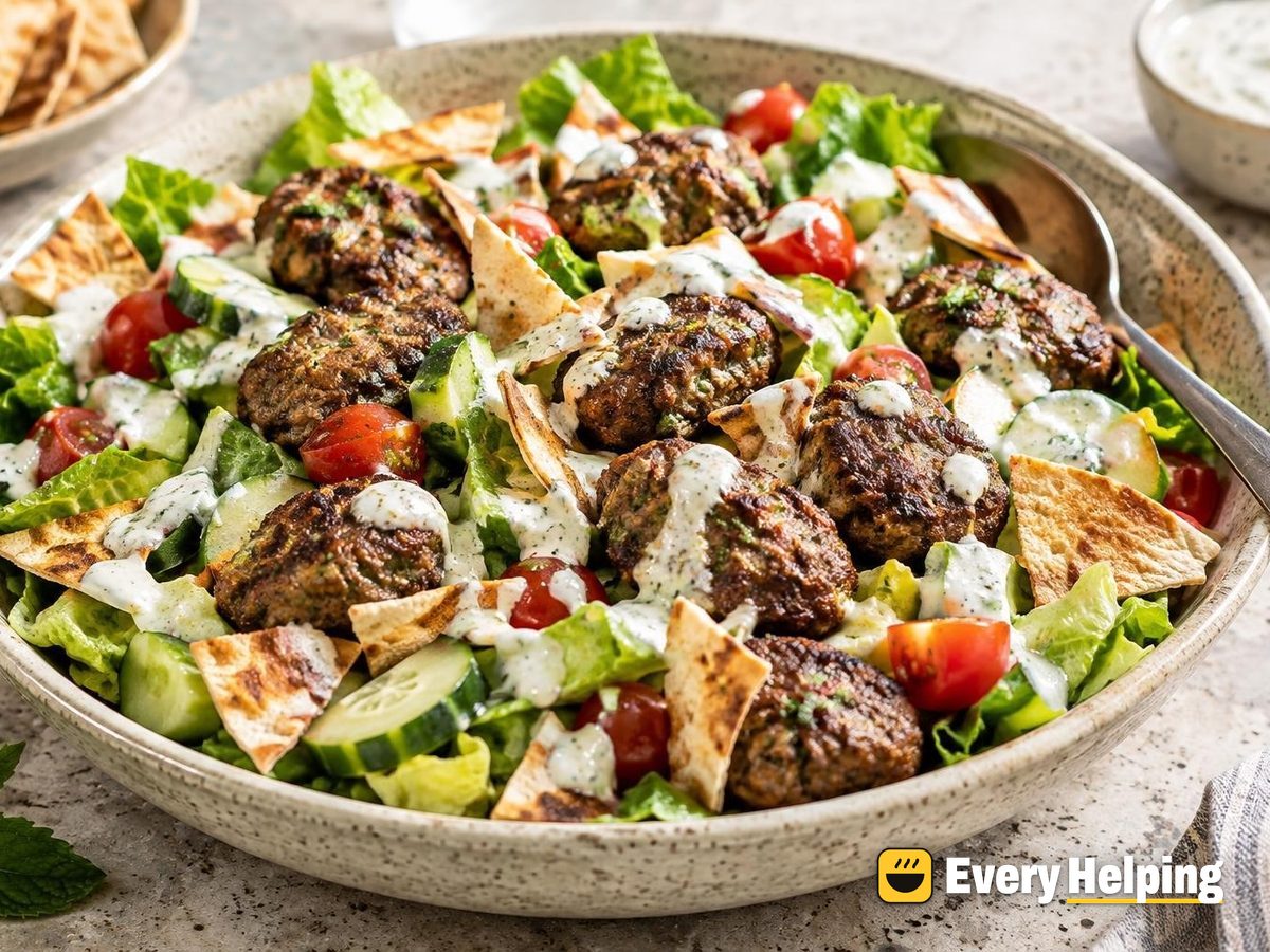 Spiced Beef Kofta Romaine Salad with Tahini Yogurt