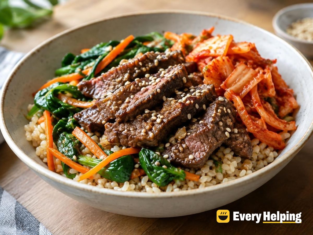 Korean Sirloin and Kimchi Brown Rice Bowls
