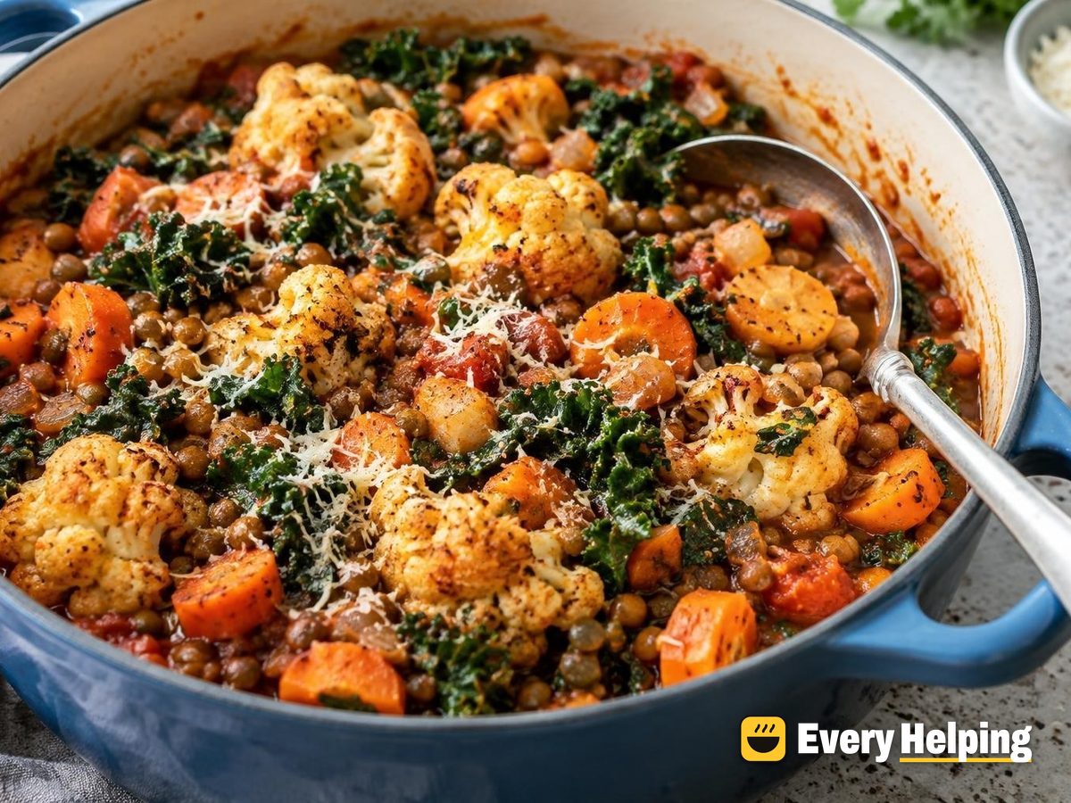 Cauliflower, Kale and Lentil Tomato Braise