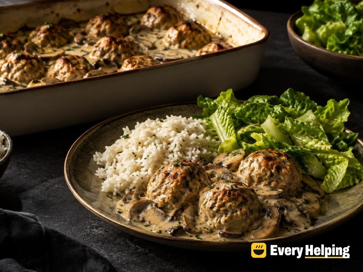 Herbed Chicken Meatballs in Creamy Mushroom Sauce
