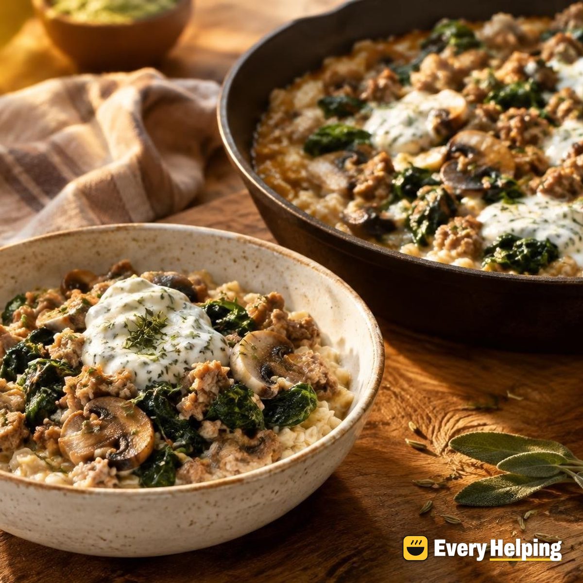 Savory Turkey Sausage Oat Bowls with Herb Yogurt