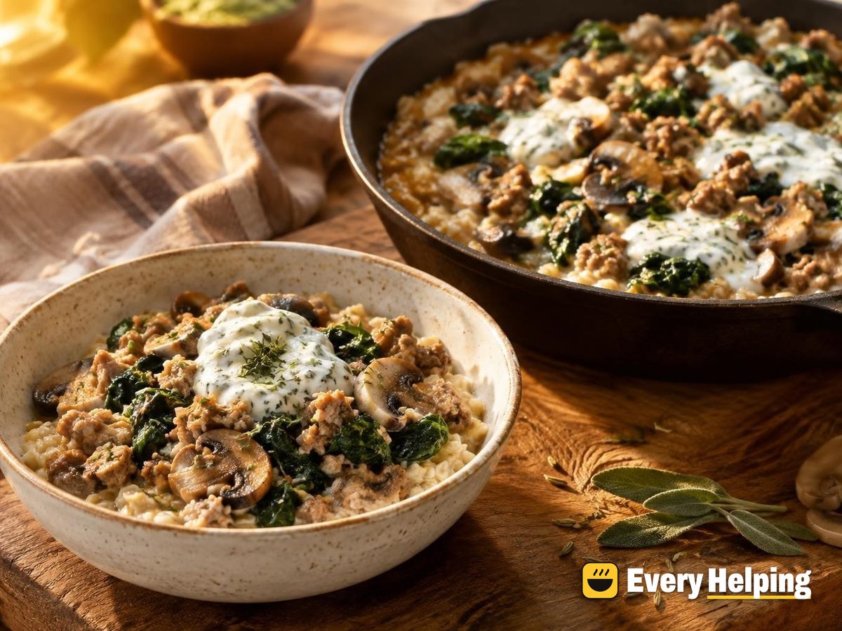 Savory Turkey Sausage Oat Bowls with Herb Yogurt