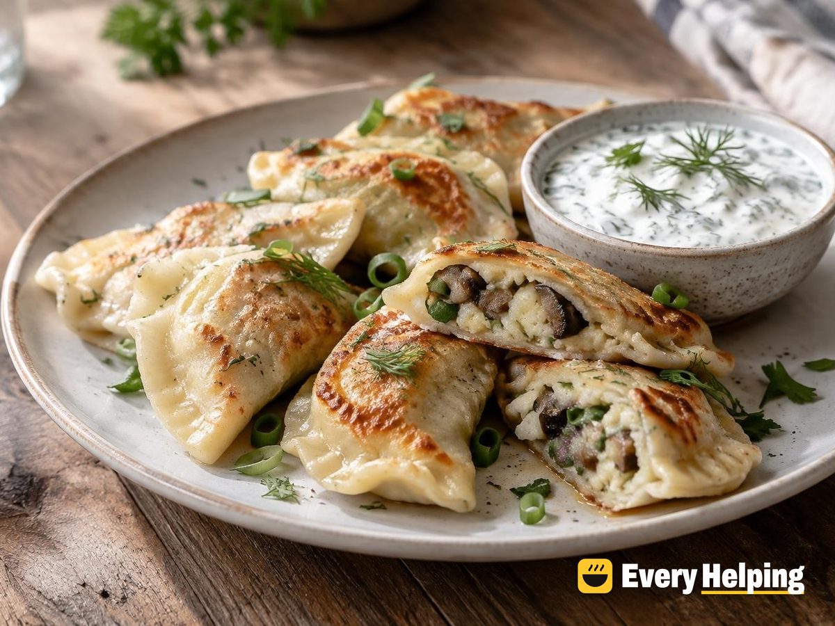Mushroom-Scallion Pierogi with Herb Yogurt