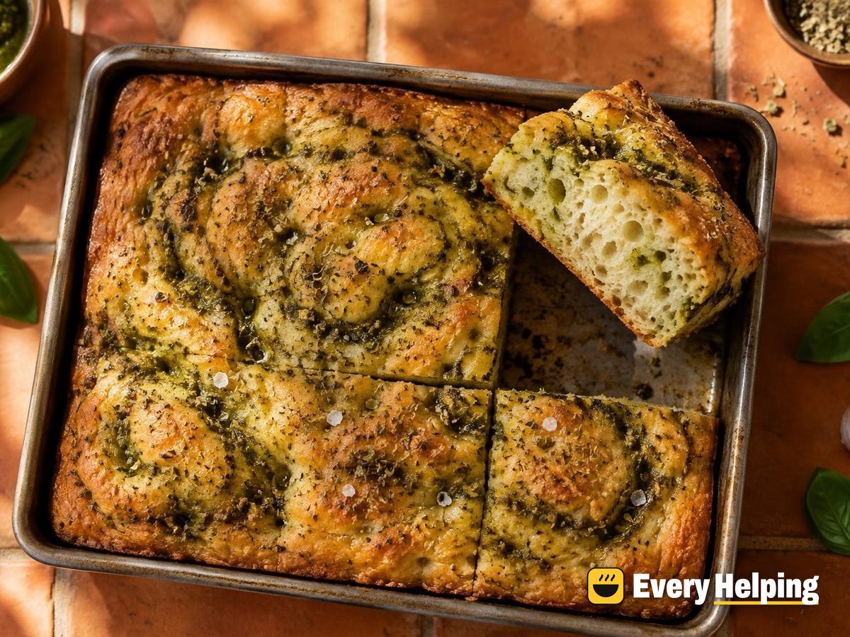 Crisp Basil Pesto-Swirl Focaccia