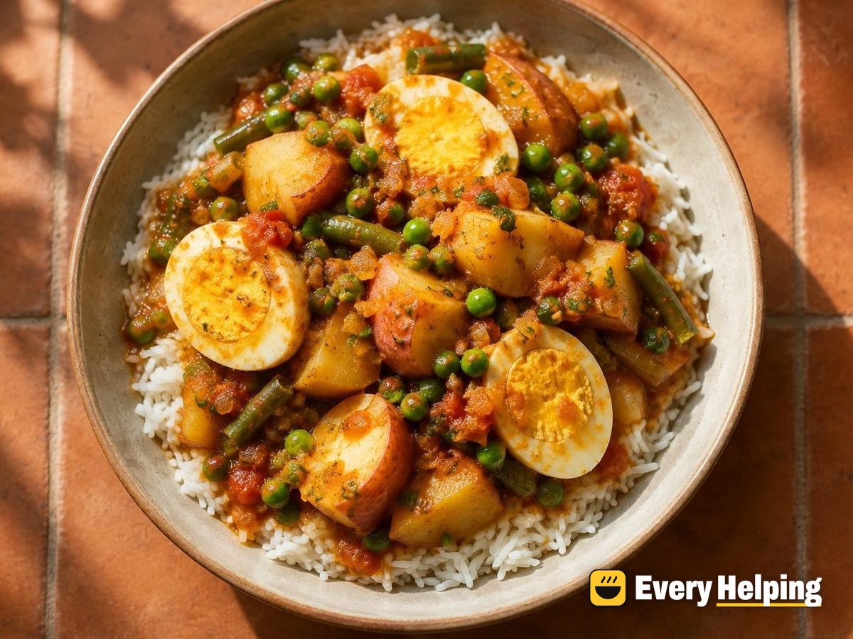 Egg and Potato Tomato Curry with Peas