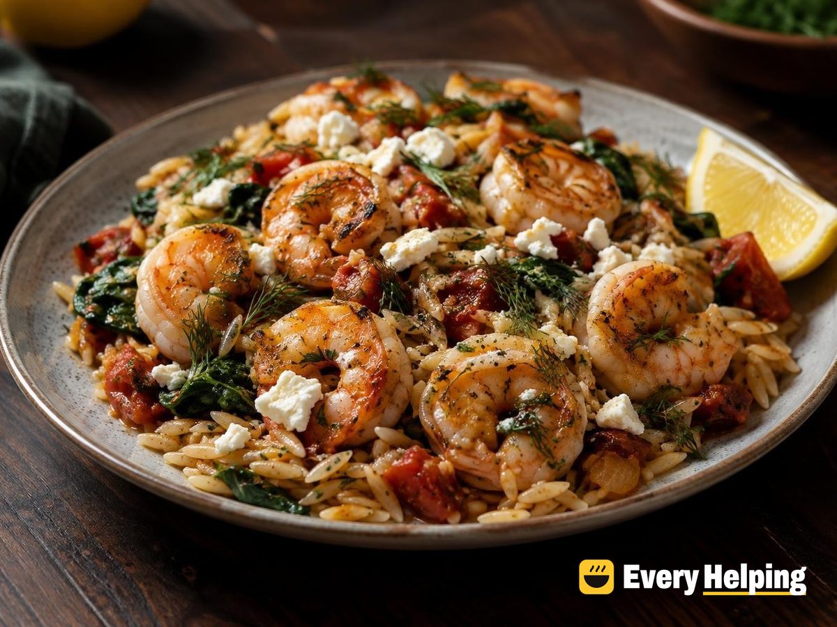 Garlic-Lemon Shrimp Orzo-Style Bake with Feta