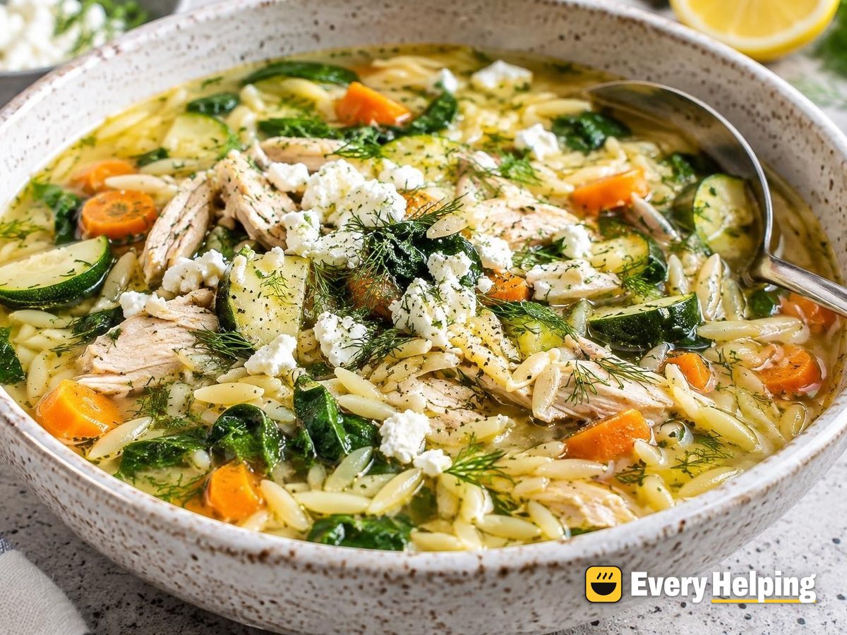 Lemony Greek Chicken Orzo-Style Noodle Soup