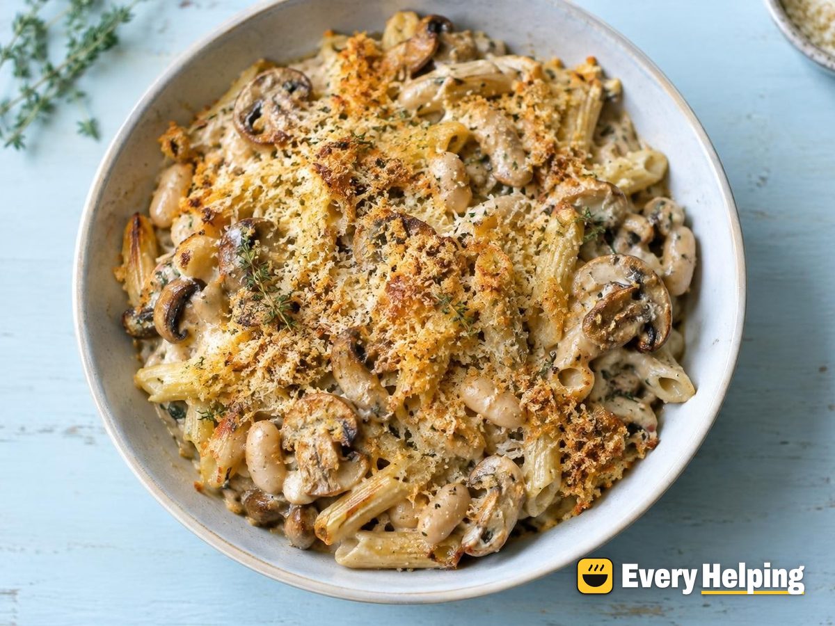 Baked White Bean Mushroom Pasta Gratin