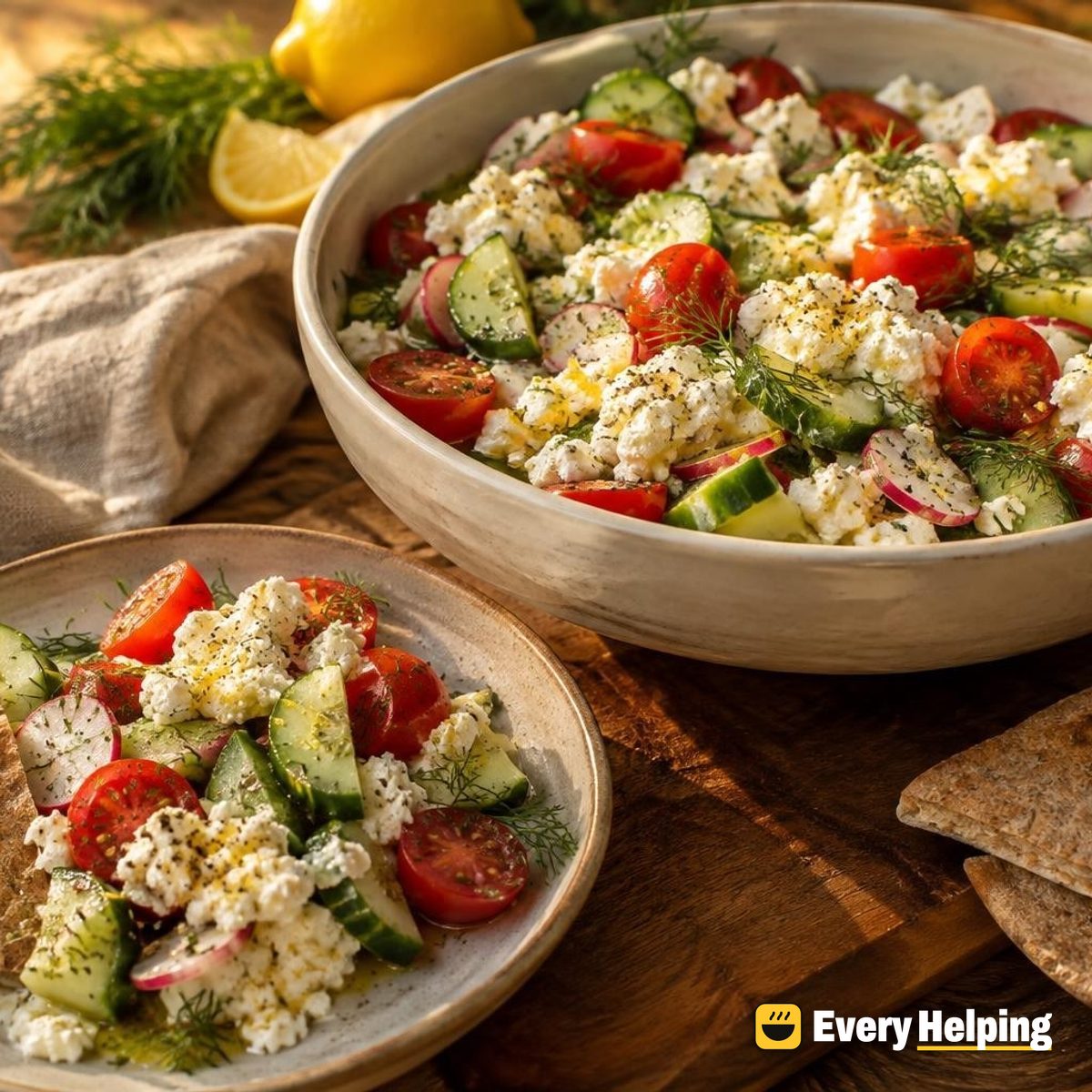 Cracked-Pepper Ricotta Crumbles with Cucumber and Dill