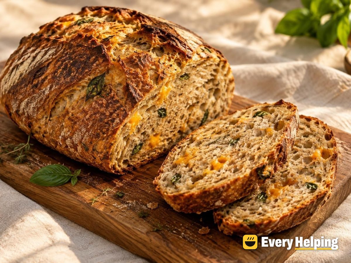 Whole Wheat Cheddar Basil Sourdough Batard