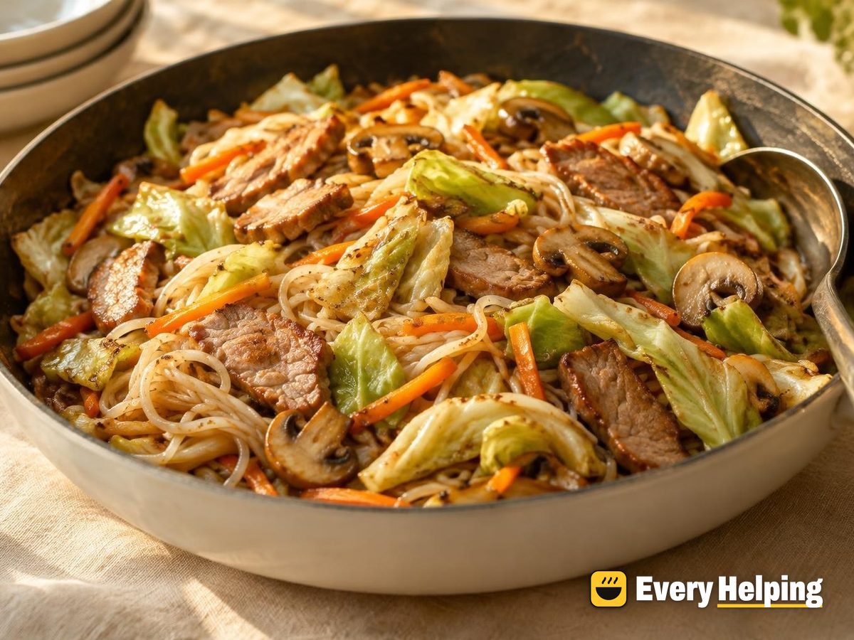 Ginger Garlic Pork Noodles with Cabbage
