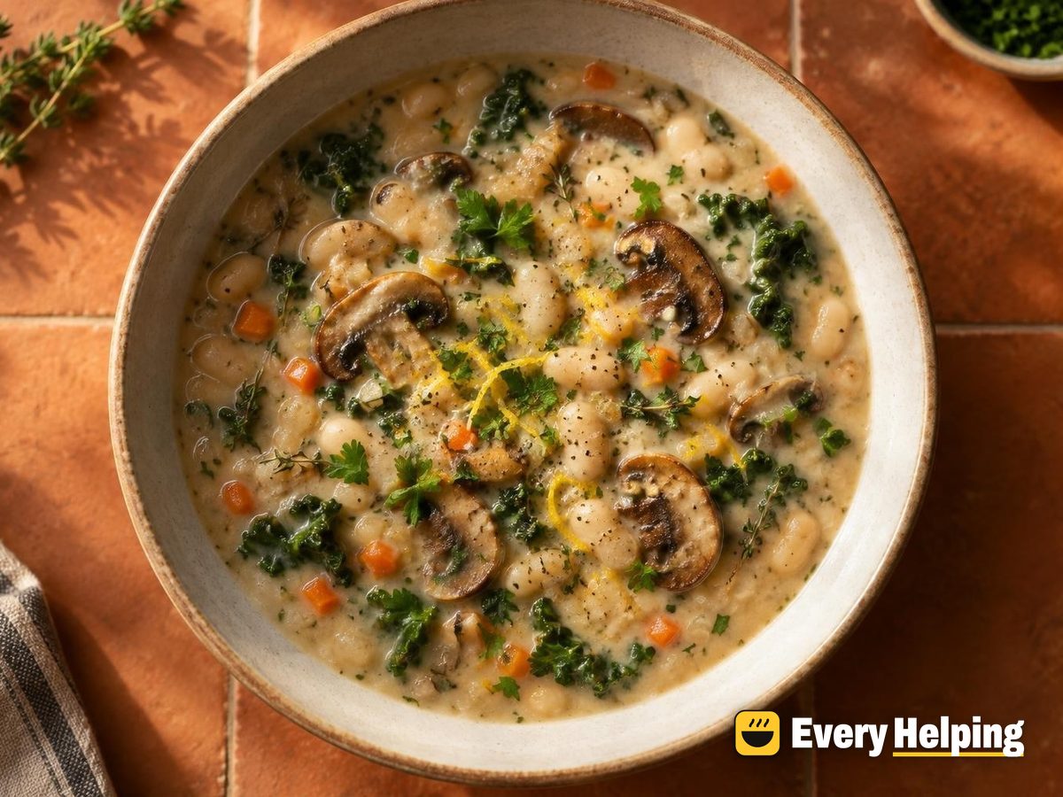 Creamy Mushroom and Navy Bean Soup with Thyme