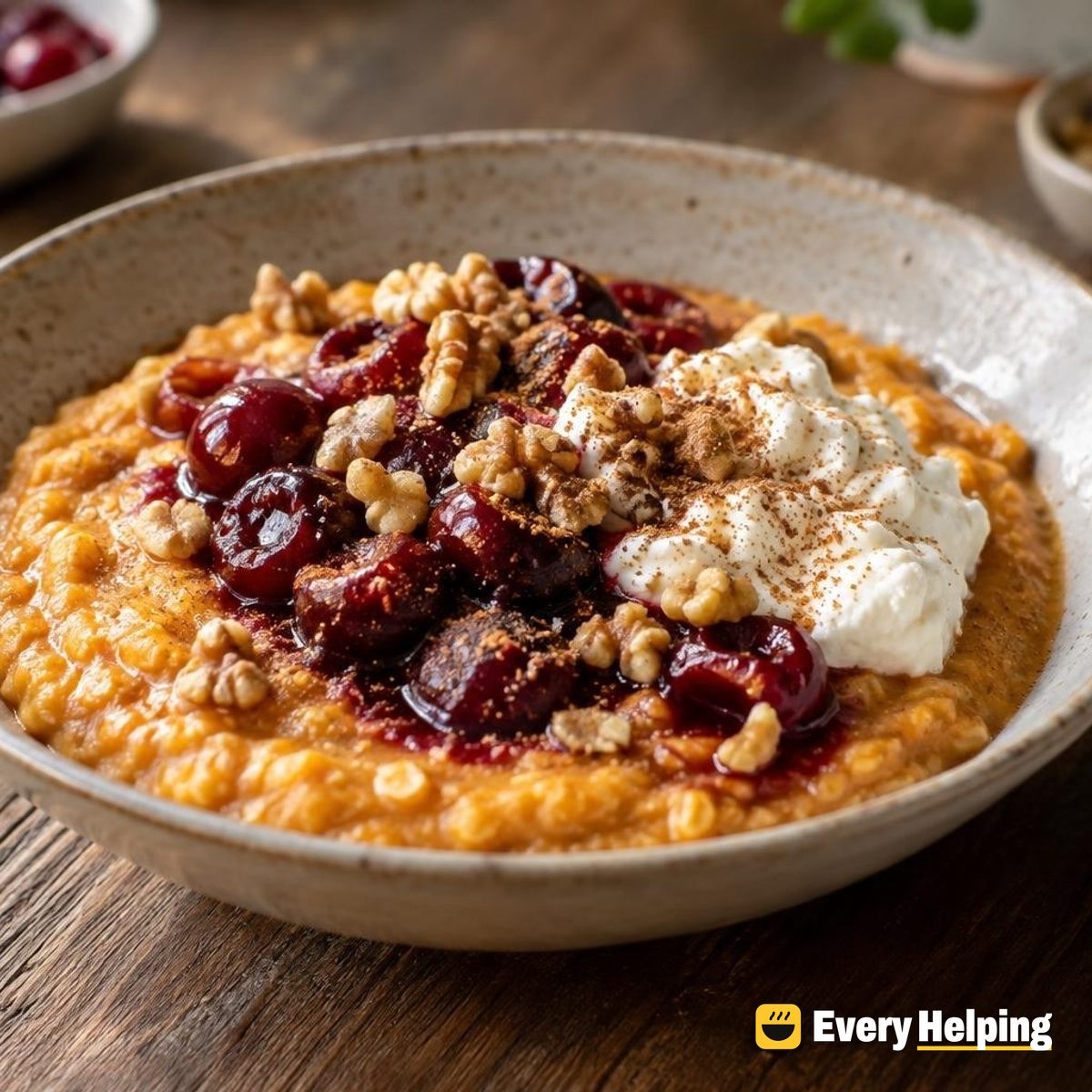 Pumpkin Spice Porridge with Warm Cherry Compote