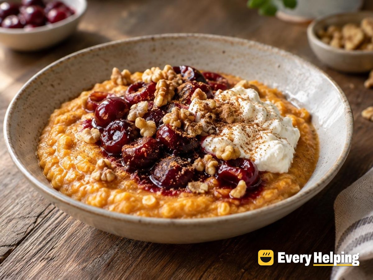 Pumpkin Spice Porridge with Warm Cherry Compote