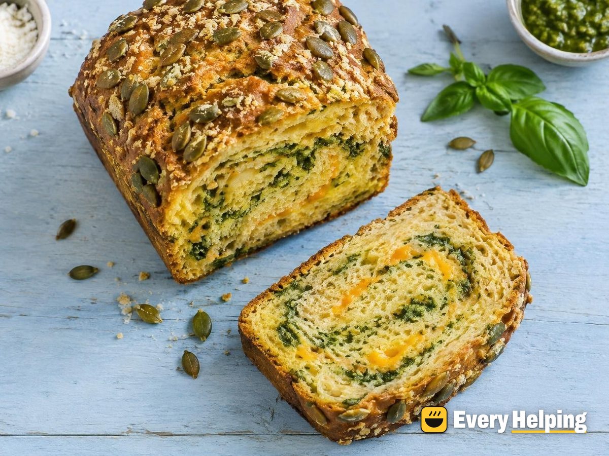 Basil Pesto Swirl Cheddar Cornmeal Loaf