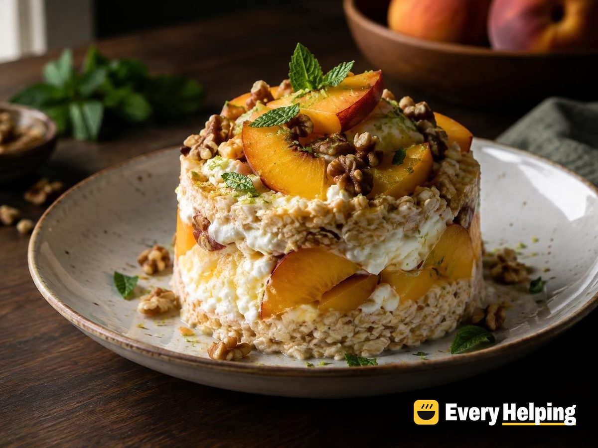 Overnight Bircher Peach Cottage Cheese Parfait