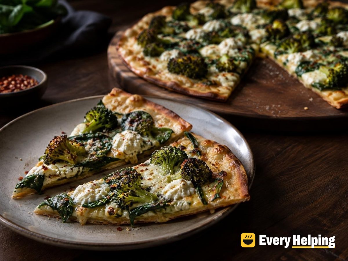 Thin-Crust Garlic Oil Pizzas with Spinach and Broccoli