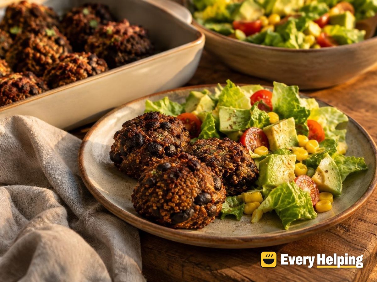 Smoky Black Bean Quinoa Balls with Corn Salad