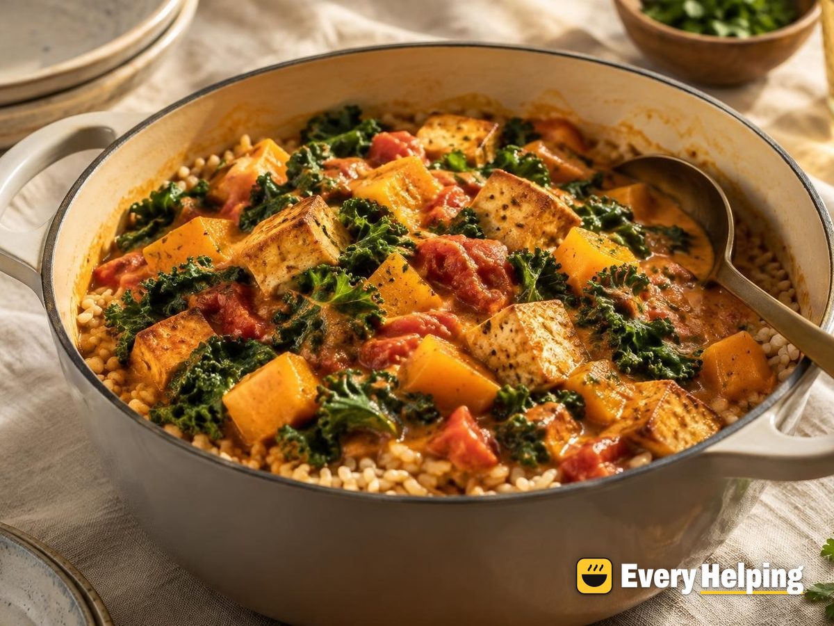 Ginger Coconut Tomato Stew with Tofu and Kale