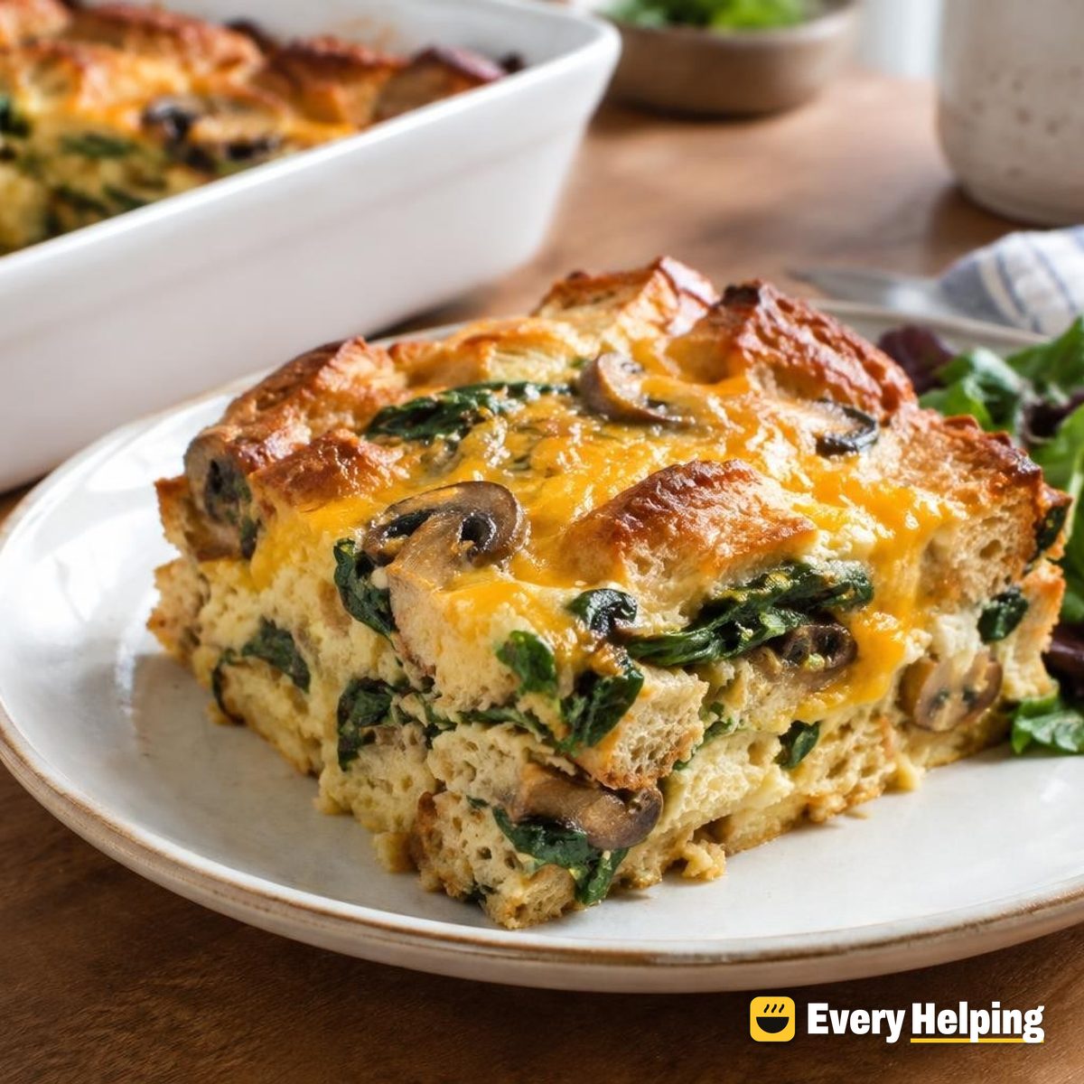 Mushroom, Spinach and Cheddar Breakfast Strata