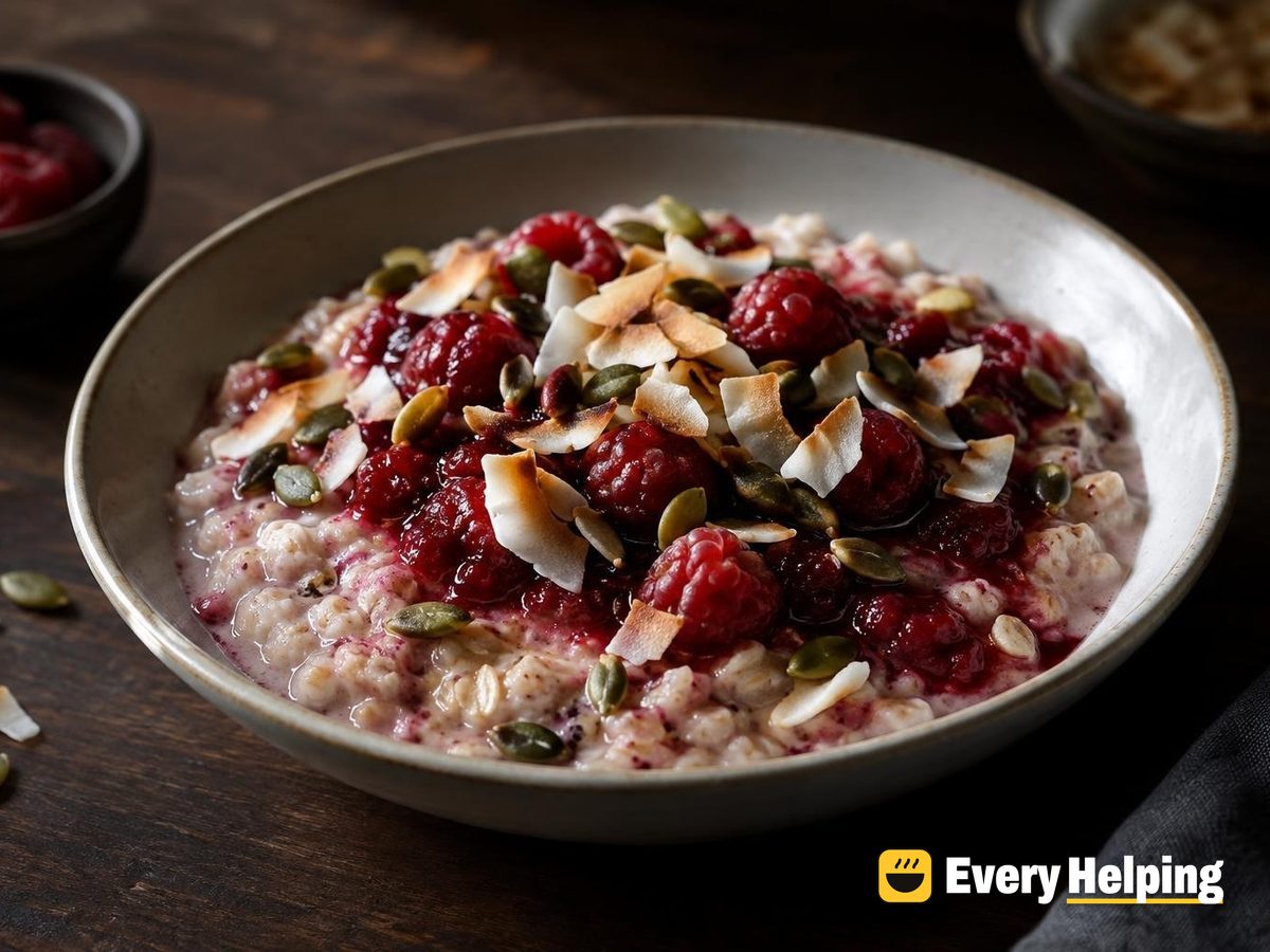 Raspberry Vanilla Porridge with Toasted Coconut