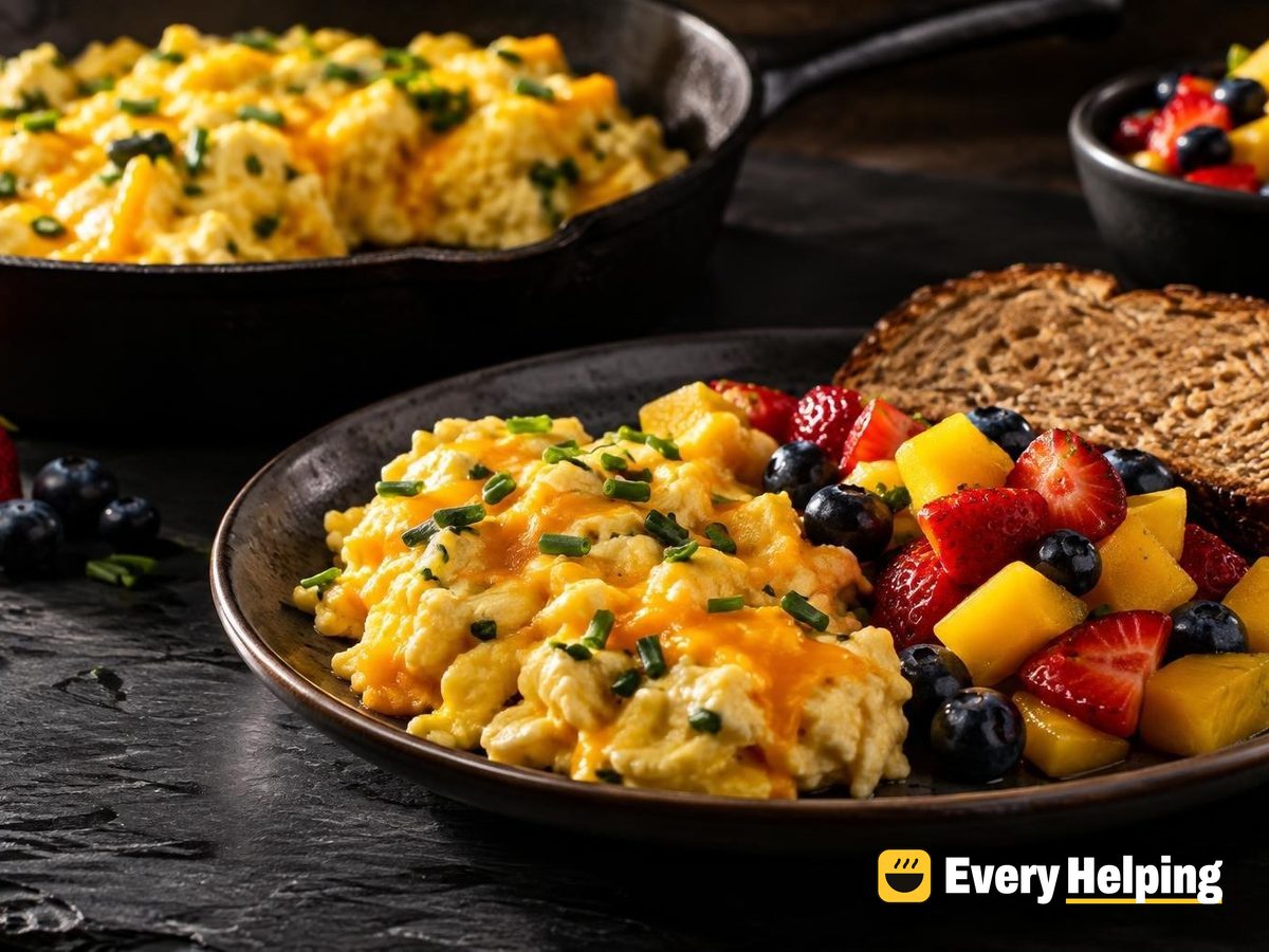Creamy Cheddar-Chive Scramble with Berry Salad