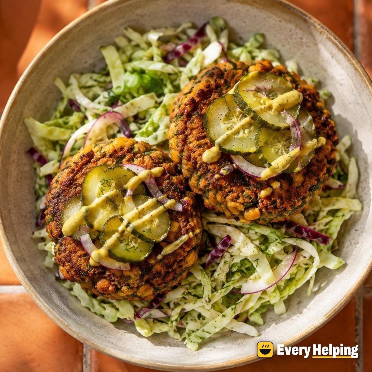 Smashed Chickpea-Lentil Burgers with Dill Pickles