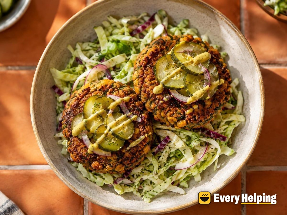 Smashed Chickpea-Lentil Burgers with Dill Pickles