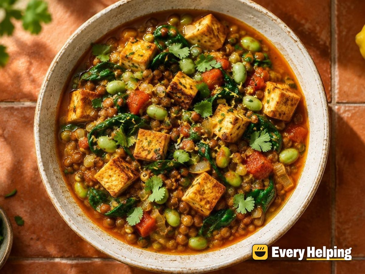 Seared Tofu and Brown Lentil Curry